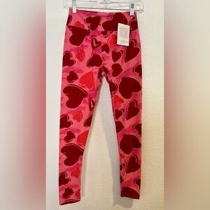 LuLaRoe Pink and Red Heart Leggings One Size (2-10)